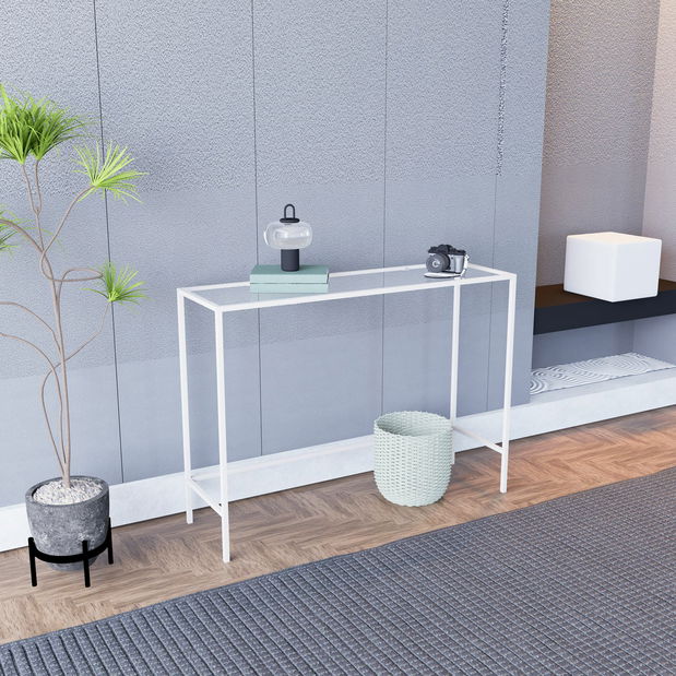 Konzolový stolek Canva (bílá + sklo)