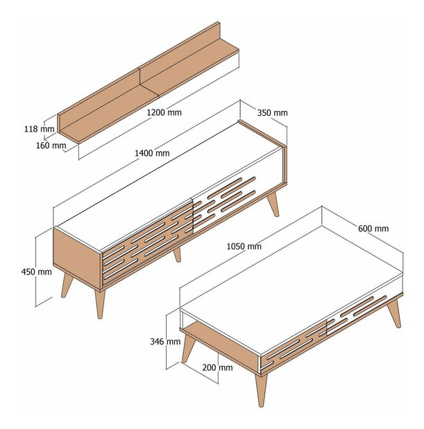 Sestava nábytku do obývacího pokoje Valencia (ořechová + bílá)