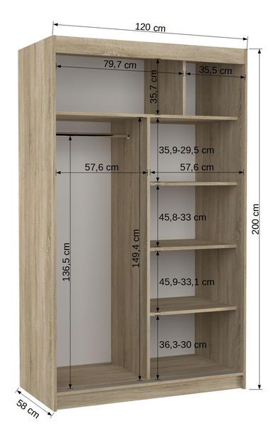 Šatní skříň Tolex (truflová) (s led osvětlením) (se zrcadlem)