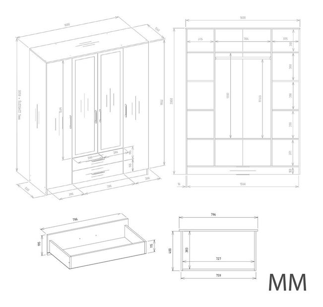 Šatní skříň Rigidez 3 (kašmír) (se zrcadlem)