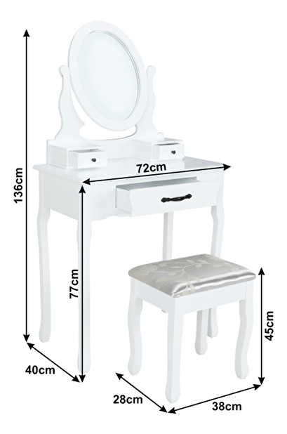 Toaletní stolek s taburetem Linetik (bílá)