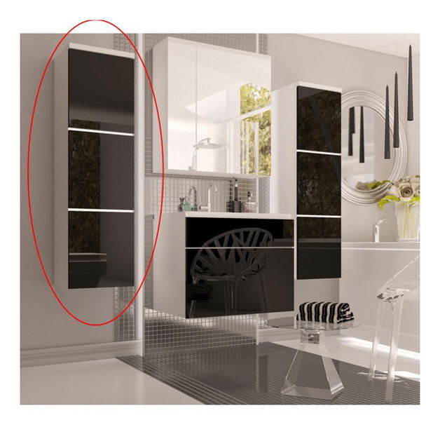 Koupelnová skříňka Maeve (bílá + černý extra vysoký lesk)