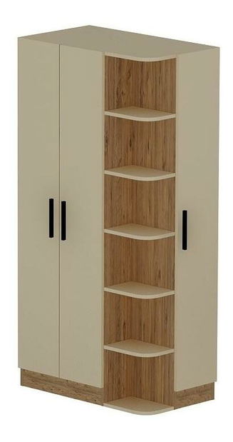 Rohová šatní skříní Lusia (borovice atlantická + béžová)