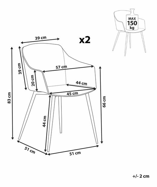 Set 2 ks. jídelních židlí FONOR (černá)