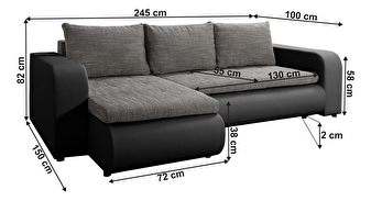 Rozkládací sedací souprava Bistran (černá + šedá) (L) 