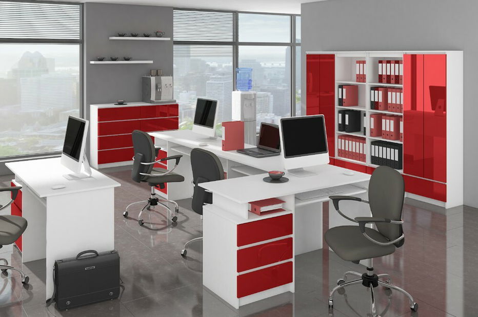 PC stolek Bronte (bílá + červený lesk)