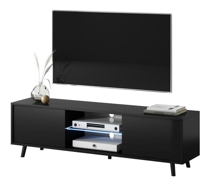TV skříňka/stolek Leiros (s osvětlením) (černá)
