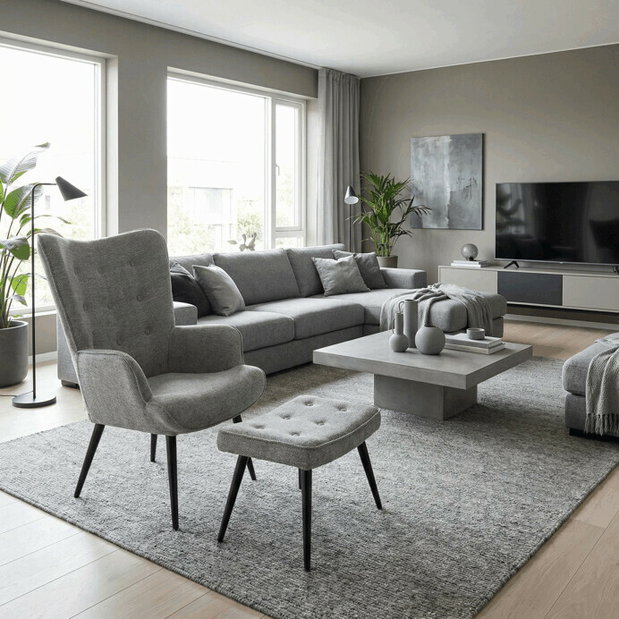 Křeslo s taburetkou Akitta (šedá)