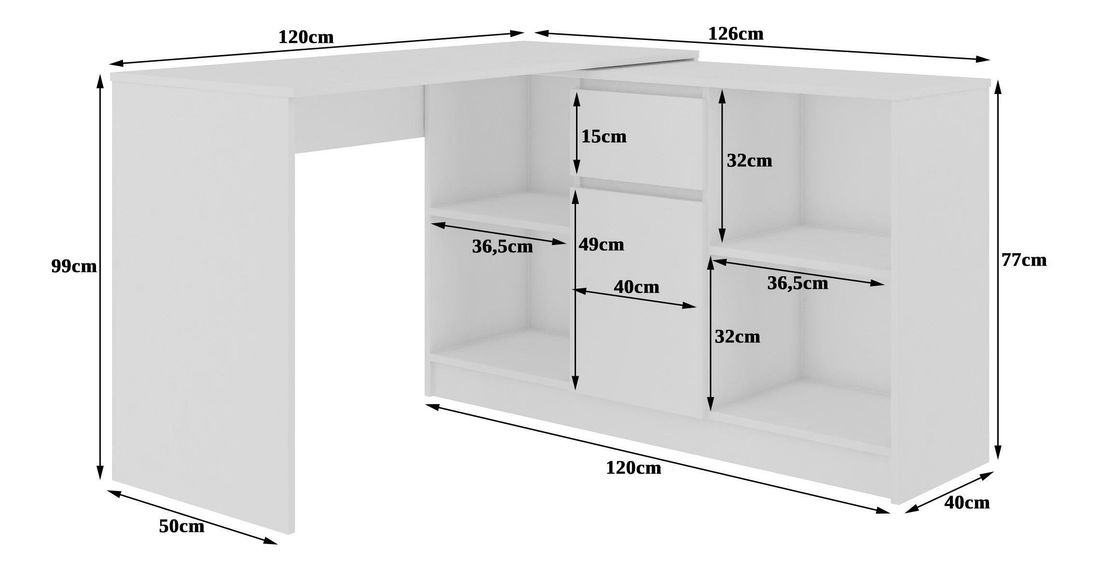 Rohový PC stolek Bahar (bílá)