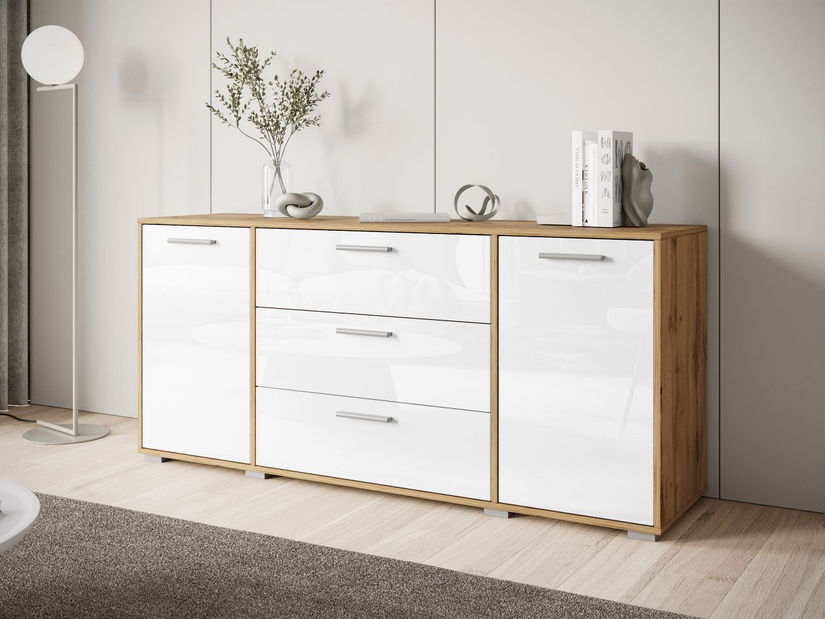 Komoda Ikinra (dub wotan + lesk bílý)