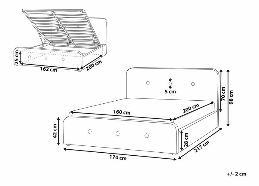 Manželská postel 160 cm Renza (tmavě šedá) (s roštem)