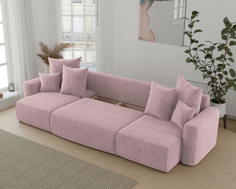 Rohová sedačka Denia U (pudrově růžová) (L)