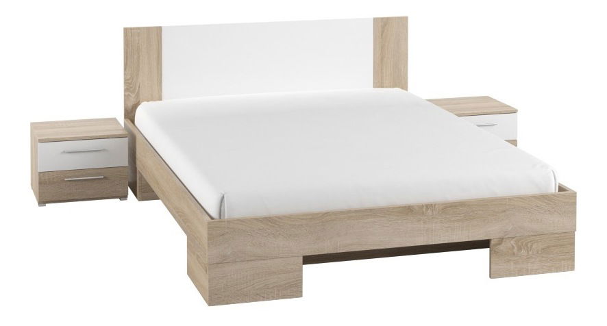 Manželská postel 180 cm Verwood Typ 82 (s nočními stolky) (dub sonoma + bílá)