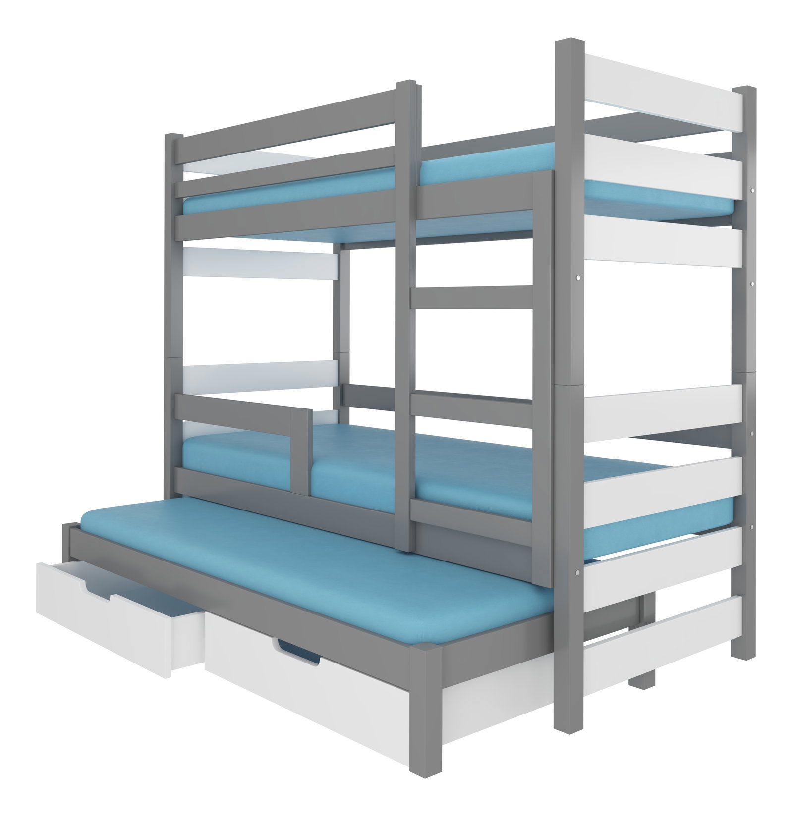 Patrová dětská postel 180x75 cm Karin (s roštem a matrací) (šedá + bílá)