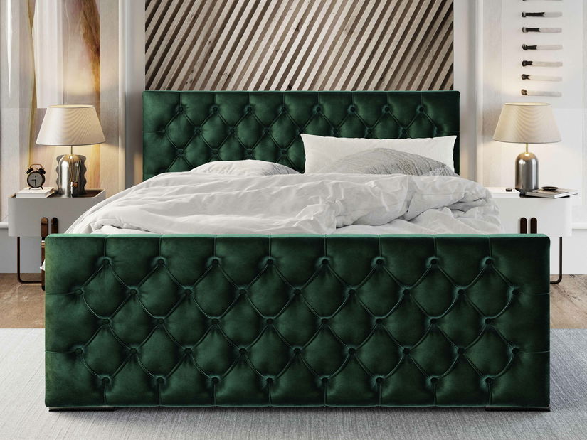 Manželská postel 160 cm Velva (tmavě zelená) (s roštem a úložným prostorem)
