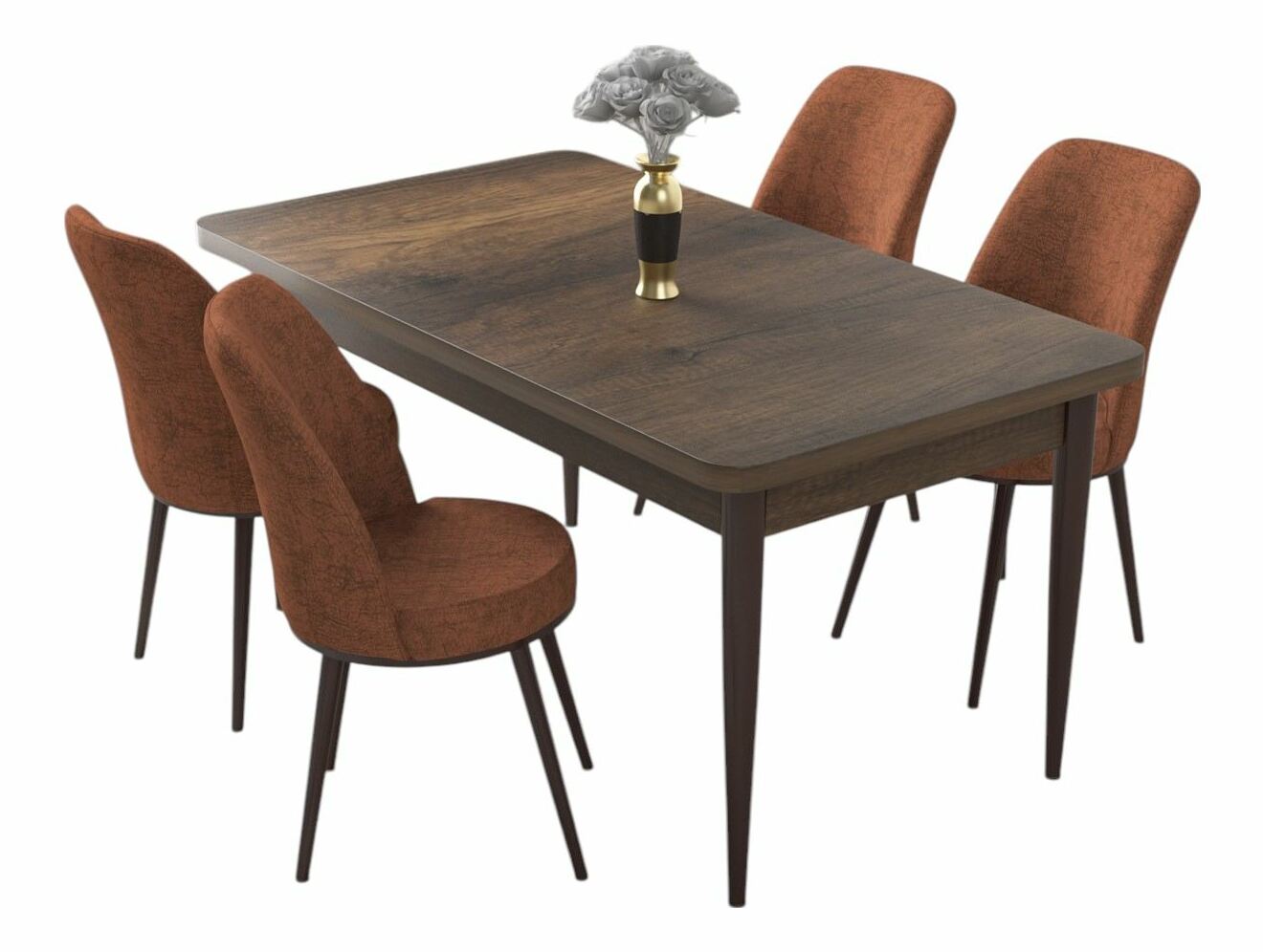 Jídelní set Nilla (ořech barokní + červená) (pro 4 osoby)