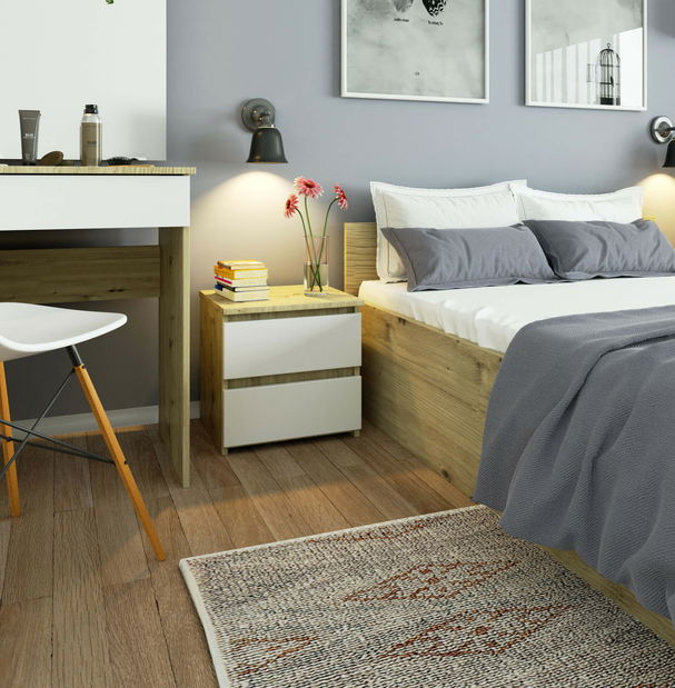 Noční stolek Operativos (dub artisan + bílá)