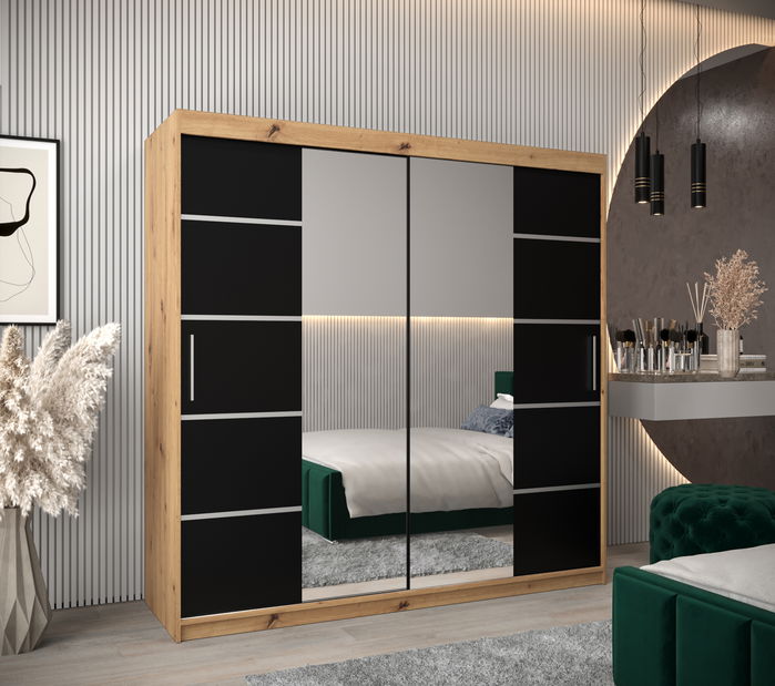 Šatní skříň 200 cm Verika 4 200 (dub artisan + černá)