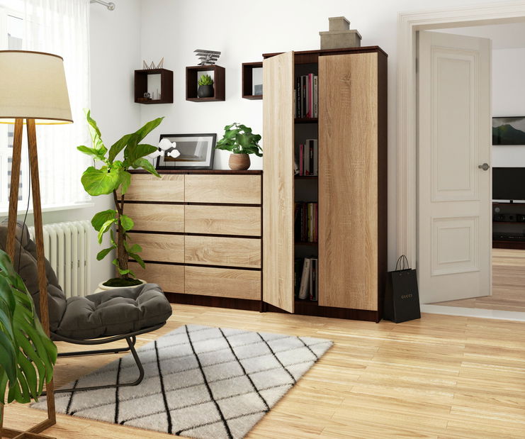 Policová skříň Rainer II (wenge + dub sonoma)