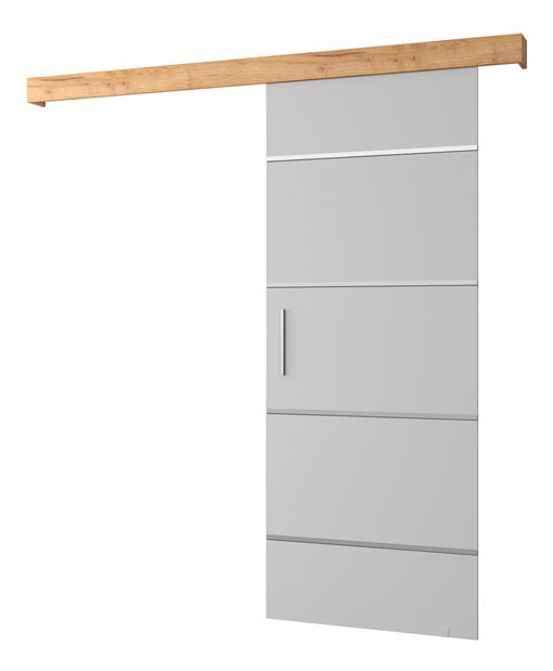 Posuvné dveře 90 cm Sharlene IV (bílá matná + dub artisan + stříbrná)