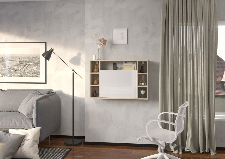 Rozkládací PC stolek Mouse (dub sonoma + bílý lesk)