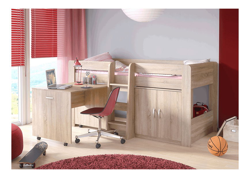 Dětská kombinovaná postel 90 cm Flann (dub sonoma) (s roštovou deskou)