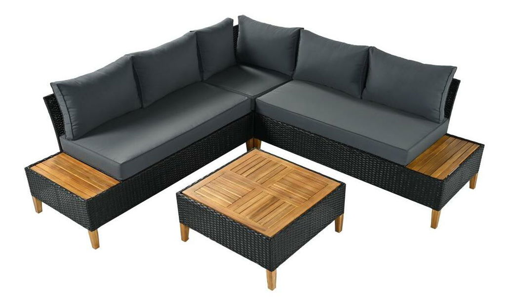 Zahradní ratanový set Malcolm (černá + šedá + přírodní)