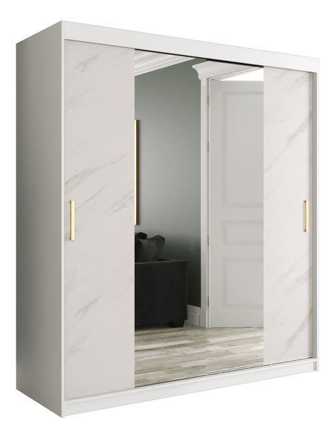 Šatní skříň 180 cm Marbelo T1 (matná bílá + bílý mramor)