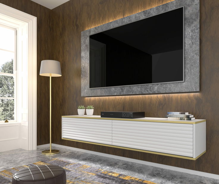 TV skříňka/stolek 180 Subba (bílá + zlatá)