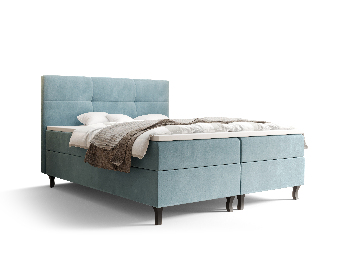 Manželská postel Boxspring 140 cm Lumba (šedomodrá) (s matrací a úložným prostorem)