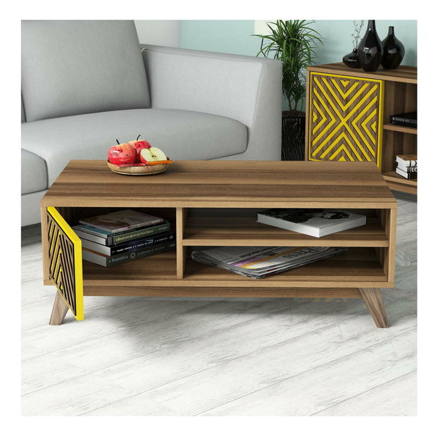 Sestava nábytku do obývacího pokoje Ivonne (ořech + žlutá)