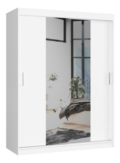 Šatní skříň Clotilde (bílá) (se zrcadlem)