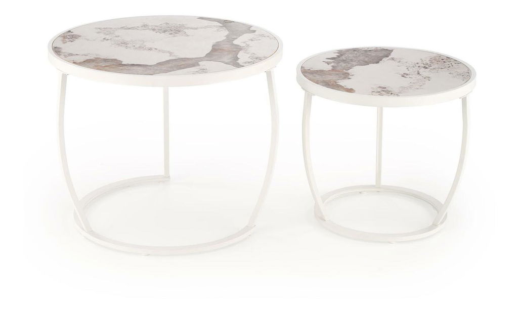 Set 2 ks. konferenčních stolků Inesz (béžový mramor + bílá)