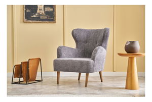 Křeslo ušák Kaveh 2 (šedá + dřevo)