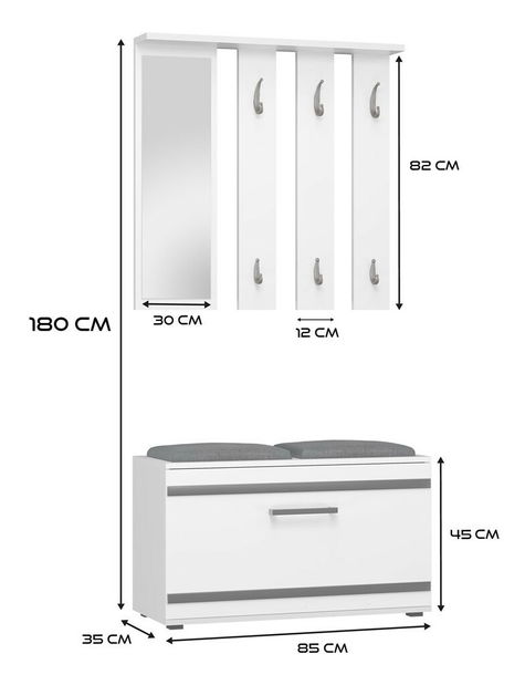 Předsíňová sestava Oasis 1 (bílá) (se zrcadlem)