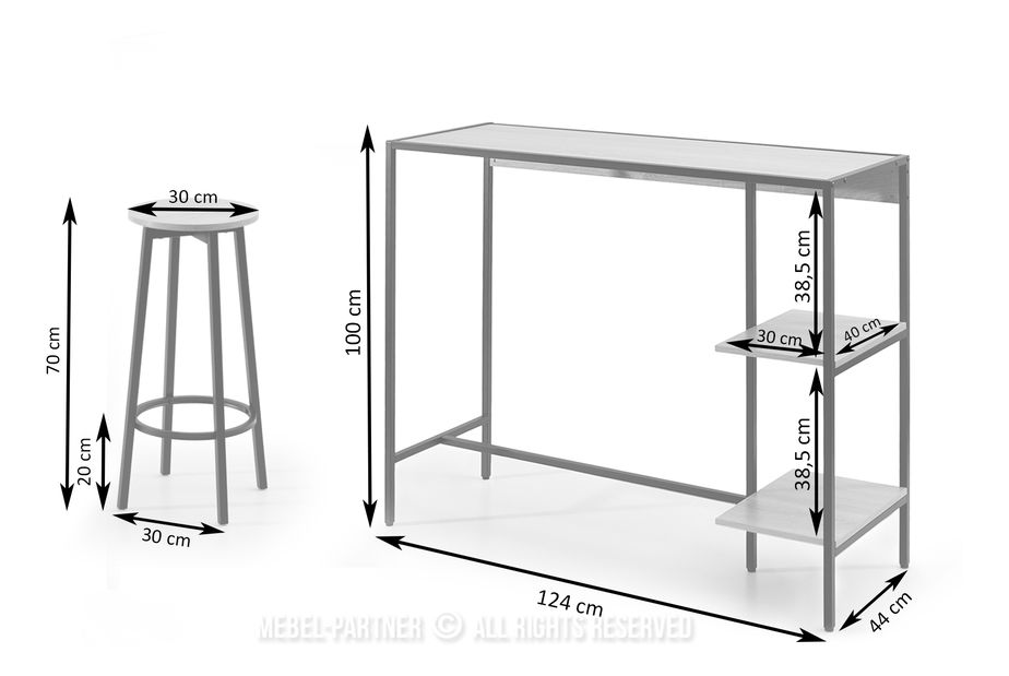 Barový set Everet (černé dřevo + černá) (pro 2 osoby)