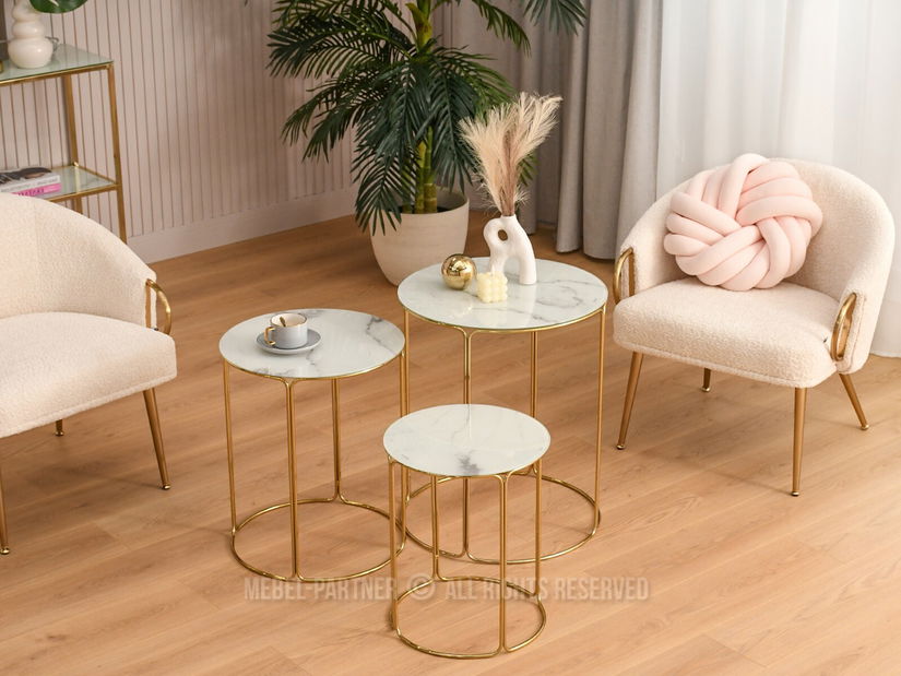 Konferenční stolek Belianni Zest (bílý mramor + zlatá)