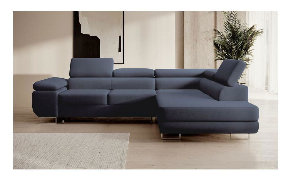 Rohová sedací souprava Stiletto (P) (modrá + stříbrná)