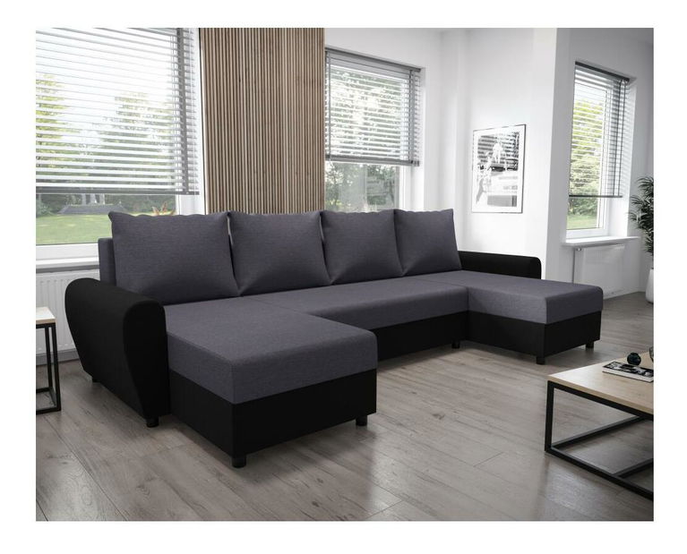 Rohová sedačka ve tvaru U Debiera (šedá + černá) (s úl. prostorem)