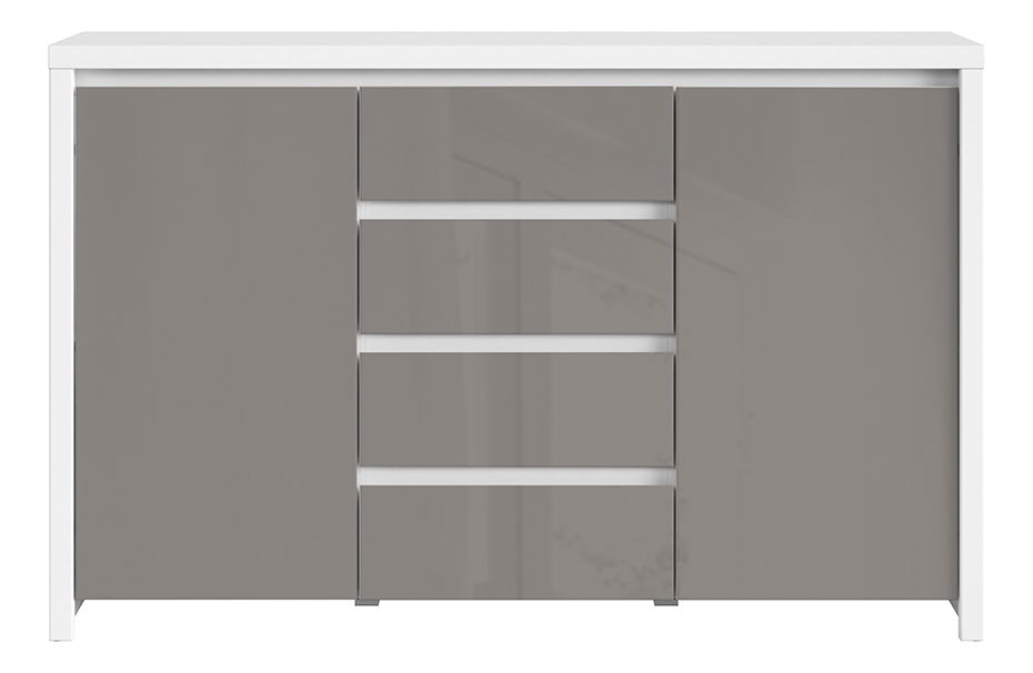 Komoda BRW Kaspian KOM2D4S (bílá + šedý lesk)