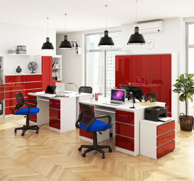 Policová skříň Renzo (bílá + červený lesk)