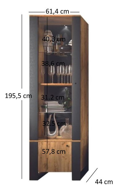 Vitrína Wayne (dub craft zlatý)