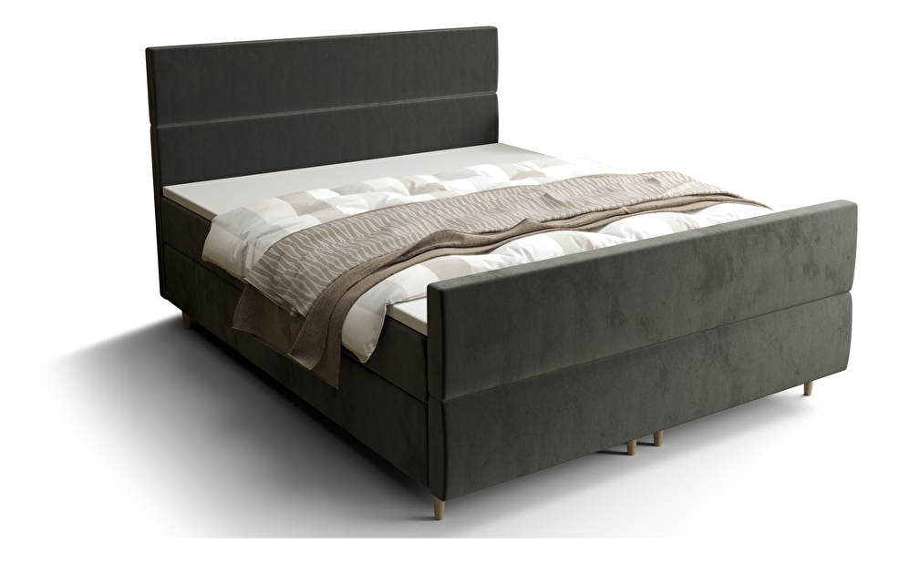 Manželská postel Boxspring 160 cm Flu plus (tmavě šedá) (s matrací a úložným prostorem)