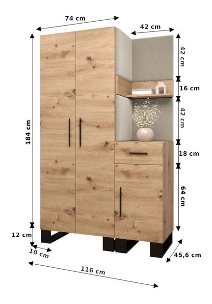 Předsíňová sestava Amanda 6 (dub artisan + tmavě šedá)