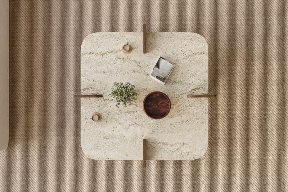 Konferenční stolek Poalo (travertin + ořech)