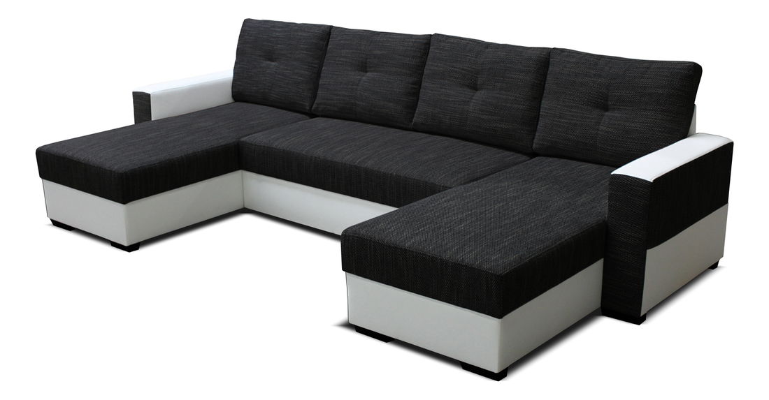 Rohová sedací souprava U Arenna L+2+L (s taburetem) (černá + bílá)( (P)