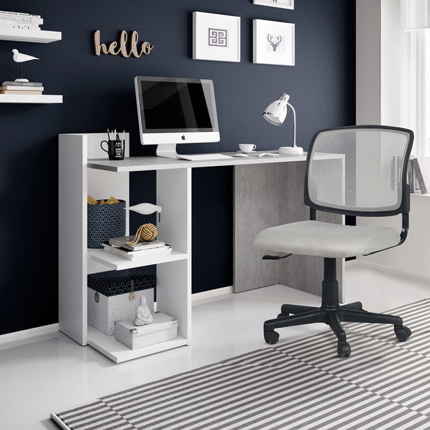 PC stolek Adrean (beton + bílá)