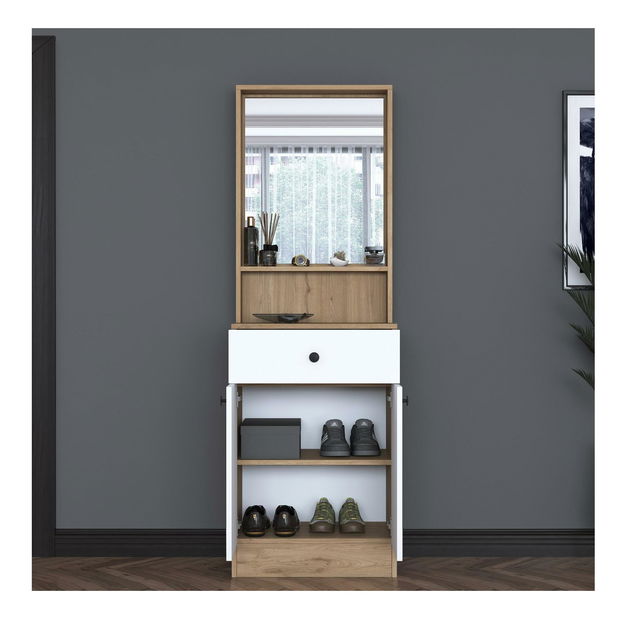 Předsíňová stěna Pixie 6 (ořech + bílá) (se zrcadlem)