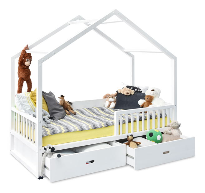 Dětská postel Hfish (bílá) (se šuplíky) (s bariérou)