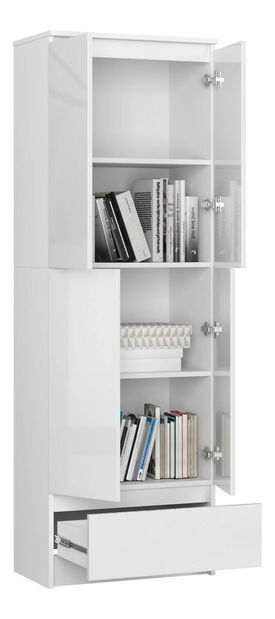 Policová skříň Renzo (bílá + lesk bílý)